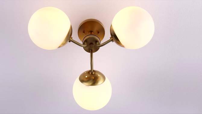 23.5&#34; LED 3-Light Olivier Iron/Frosted Glass Pendant Gold/White - JONATHAN Y, 2 of 7, play video