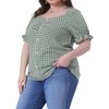 Agnes Orinda Women's Plus Size Gingham 1950s Sweetheart Neck Button Decor Short Sleeve Blouses - 2 of 4