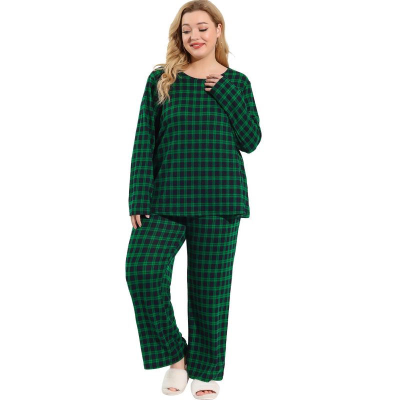 Agnes Orinda Women's Plus Size Nightgown Pajama Sets Buffalo Plaid Check Side Pocket Elastic Waist Relaxed Fit Sleepwear Pajamas, 4 of 7