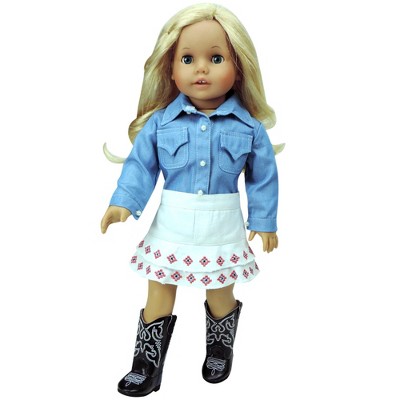 Sophia’s Chambray Shirt & White Denim Skirt for 18” Dolls, Light Blue