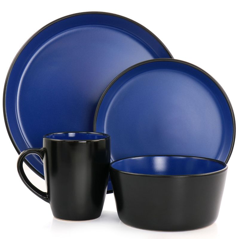 Gibson Home Laramie Blue Stoneware 16 Piece Dinnerware Set in Blue and Black, 2 of 8