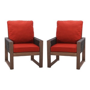 YARDSIGHT  Elegant Outdoor Wooden Chair with Cozy Soft Cushions for Garden Relaxation - 1 of 4