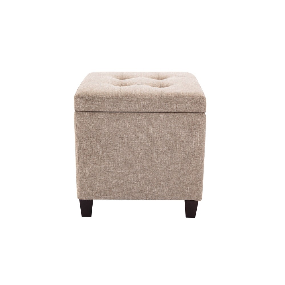 Photos - Pouffe / Bench Square Button Tufted Storage Ottoman with Lift Off Lid Light Brown - WOVEN