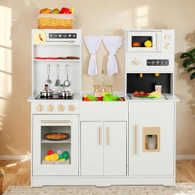 Kinder King Wooden Kids Play Kitchen, Toy Kitchen Playset for Toddler, Realistic Kitchen Sets w/Lights & Sounds,  Gift for Boys Girls Age 3+, Gold