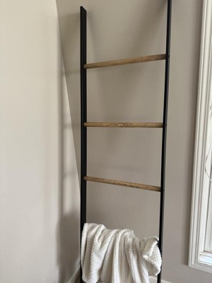 6 Wood Steel Blanket Ladder Black natural Hearth Hand With