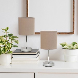 11.81" Traditional Petite Metal Stick Bedside Table Desk Lamp in Chrome with Fabric Shade - Creekwood Home - 1 of 4