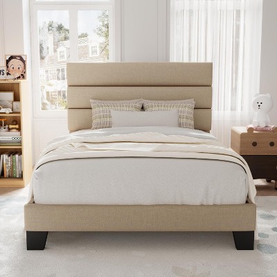 Twin Size, Platform Bed Frame with Fabric Upholstered and Wooden Slats Support, /No Box Spring Needed