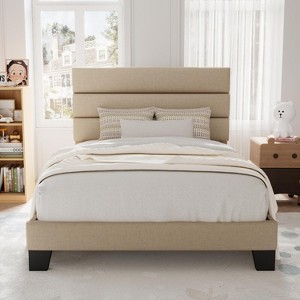 Twin Size, Platform Bed Frame with Fabric Upholstered and Wooden Slats Support, /No Box Spring Needed - 1 of 4