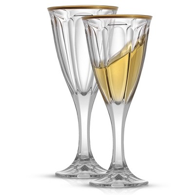 JoyJolt Windsor Crystal White Wine Glasses  - Set of 2 Modern Stemmed Wine Glass Set with Gold Rim - 6 oz