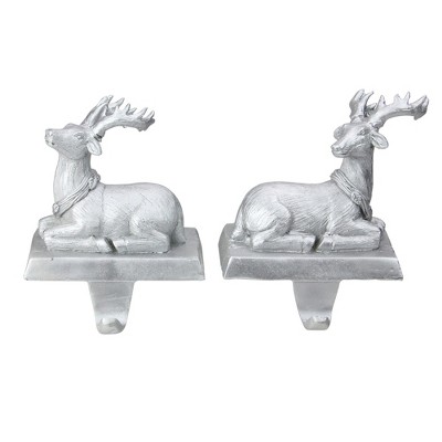  Northlight Set of 2 Silver Reindeer Christmas Stocking Holders 6.5" 