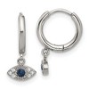 Chisel Stainless Steel Polished Blue and White Zircon Evil Eye Dangle Hinged Hoop Earrings - 2 of 4