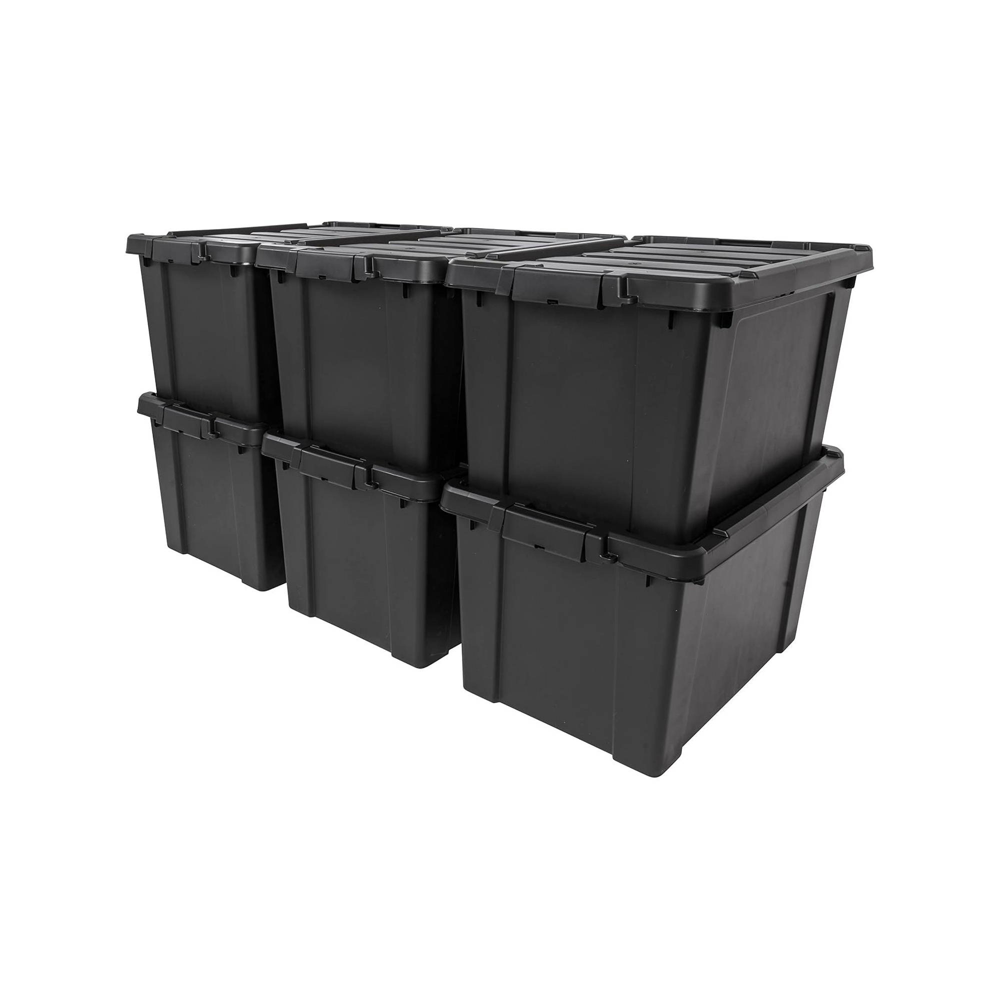 IRIS USA 6 Pack 19 Gallon Lockable Storage Totes with Lids, Black, Heavy-Duty Durable Stackable Containers, For garage