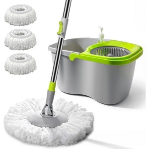 Small Spin Mop and Bucket Set with Wringer - 3 Mop Pads & 50.4" Handle, Compact Floor Cleaning System for Hard Surfaces - 1 of 4