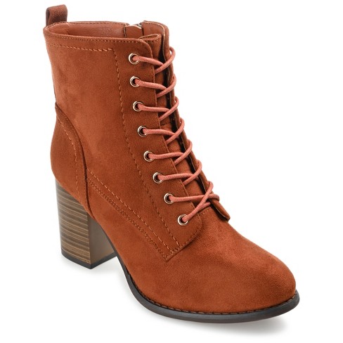 Journee Collection Womens Baylor Lace Up Stacked Heel Booties Rust 12 ...