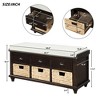 Rustic Wooden Storage Bench with Drawers and Rattan Baskets - Removable Cushion for Living Room, Bedroom, Hallway - 3 of 4