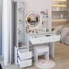 VYNXARIA Full Body Mirror Cabinet&Round Mirror Vanity Table&Cushioned Stool,Large Desktop, Multi-layer High Capacity Storage,White - 2 of 4