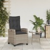 vidaXL Reclining Patio Chair with Cushions Gray Poly Rattan - 3 of 4