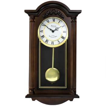 Bedford Clock Collection Noah 22 Inch Chestnut Wood Chiming Pendulum Wall Clock