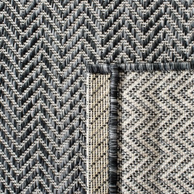 Chevron Stripes Black/Beige Synthetic Reversible Area Rug, 2'7" x 5'