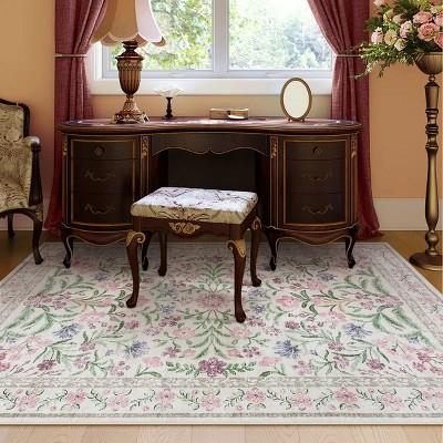 Lahome Machine Washable Back to College Series Eastern Floral Plant Floor Mat-Soft Rug for Living Room, School, Bedroom, or Entryway