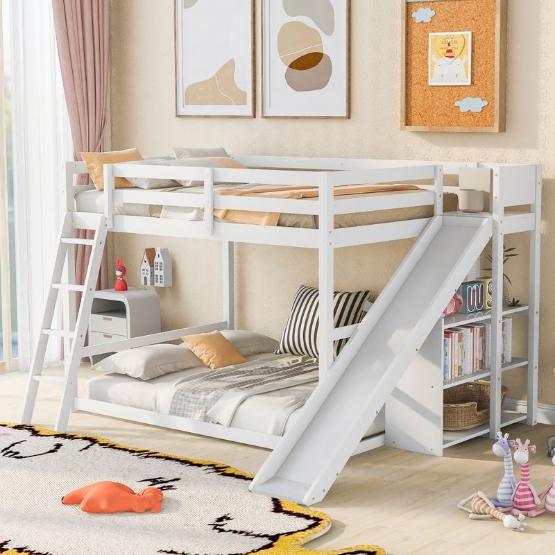 Full over Full Bunk Bed with Ladder, Slide and Shelves-ModernLuxe, 3 of 12