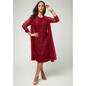 Jessica London 2-Piece Lace Jacket Dress - 28 W, Rich Burgundy : Target