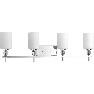 Progress Lighting Status Collection 4-Light Bath Vanity, Polished Chrome, Linen-Finish Glass Shades - 1 of 2