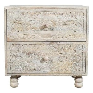 Moti Cory 2-Drawer Solid Wood Nightstand with Distressed White Finish - 1 of 3