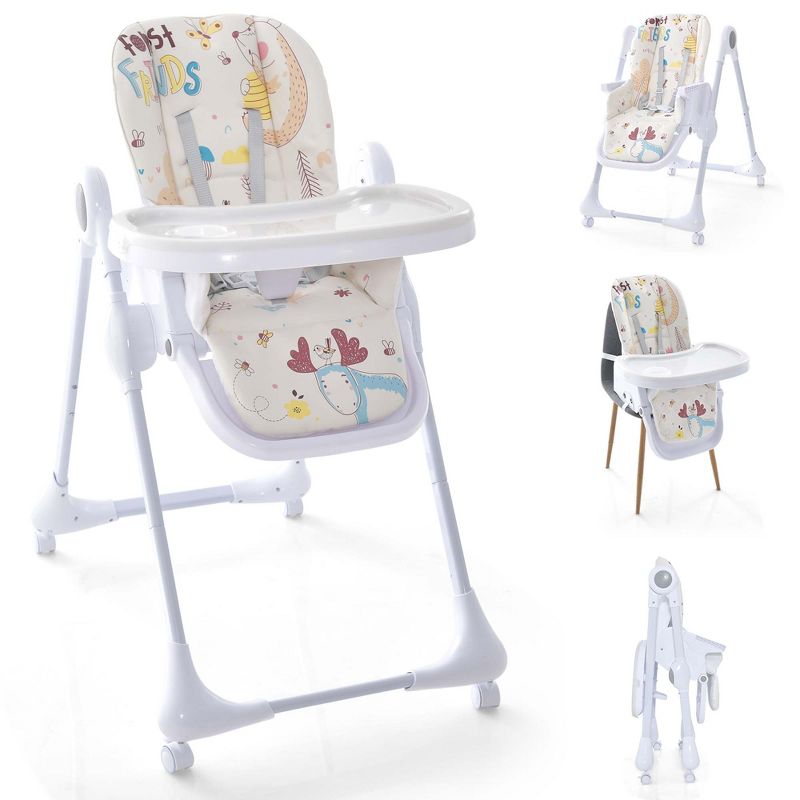 Costway 3-In-1 Convertible Baby Highchair Foldable Height Adjustable Feeding Chair Beige/Grey, 1 of 11