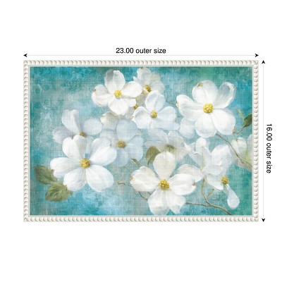 White Dogwood Blossoms on Teal Canvas Wall Art