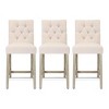 WestinTrends Hayes 24" Linen Fabric Tufted Counter Stool (Set of 3) - 3 of 4