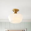 Dewdrop Semi Flush Mount Light, Classic Brass Ceiling Fixture with Opal Glass Dome for Kitchen or Hallway - 3 of 4