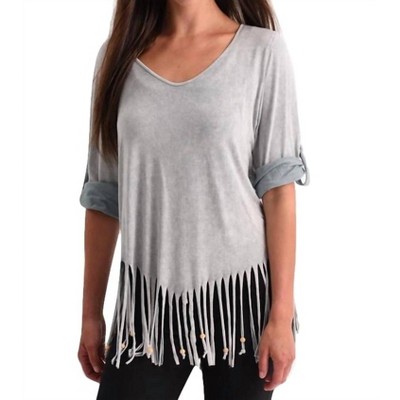 Women's Stone Wash Cut Out Fringe Top - ANGEL
