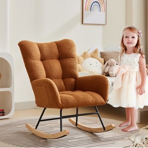 Rocking Chair, Teddy Upholstered Glider Chair w/ Backrest, Armrest Side Pockets, Modern Comfy Accent Armchair Reading Chair for Bedroom, Living Room - 1 of 4