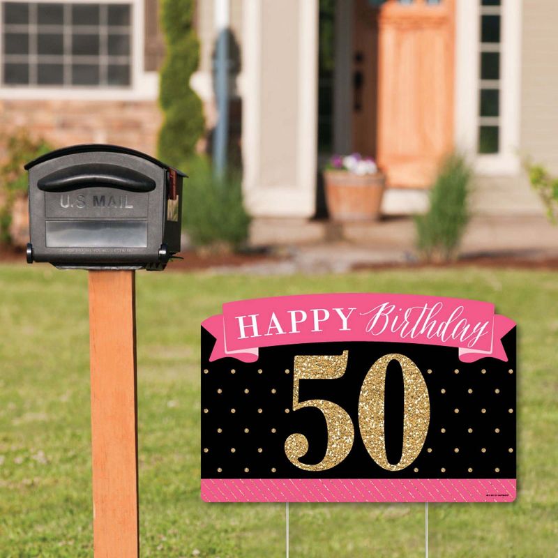 Big Dot of Happiness Chic 50th Birthday - Pink, Black and Gold - Birthday Party Yard Sign Lawn Decorations - Happy Birthday Party Yardy Sign, 2 of 8