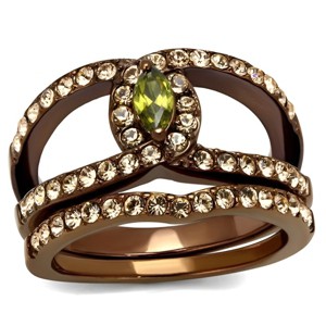 Slickblue Women's IP Coffee Light Stainless Steel Ring with Olivine Cubic Zirconia, Size 5-10 - 1 of 4