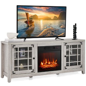 Costway 58 Inches Fireplace TV Stand for TVs up to 65 Inches with 1400W Electric Fireplace Black/Naturl/White - 1 of 4