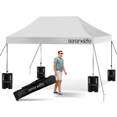 White 10x15 ft Steel Pop-Up Canopy Tent with Sand Bags