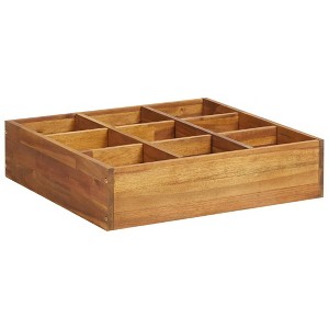 vidaXL Solid Acacia Wood Herb Garden Raised Bed: 9-Pocket Design, Rustic and Durable, Indoor/Outdoor Plant Bed - Size: 23.6"x23.6"x5.9" - 1 of 4