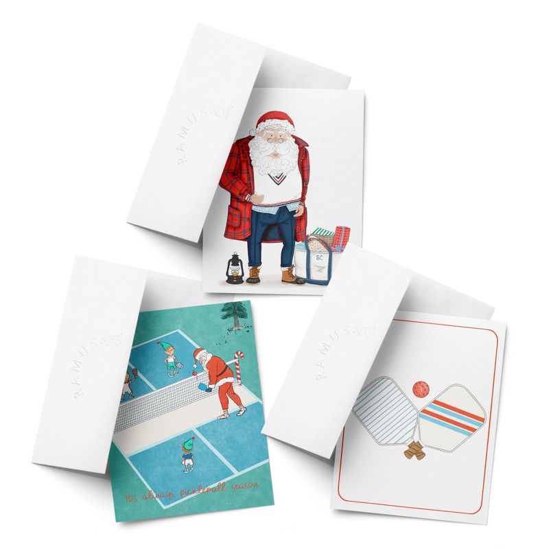 Holiday Winter Card Pack (3ct, Assorted) Preppy Santa, Pickleball Santa, Pickleball by Ramus & Co, 1 of 5