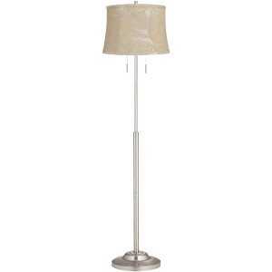 360 Lighting Abba Modern 65" Tall Standing Floor Lamp Skinny Pole Twin Pull Chain Silver Metal Brushed Steel Finish Bedroom Drum Bergamo Gold Shade - 1 of 4