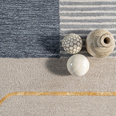 Blue and Gray Tufted Wool Stripe Area Rug 4' x 6'