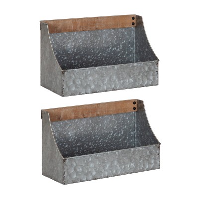 14" x 8" (Set of 2) Gramer Metal Wall Pocket Organizer Set Brown - Kate & Laurel All Things Decor: Office & Desk Storage