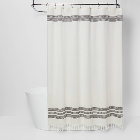 Striped Fringe Shower Curtain Off White   Threshold™ : Target
