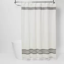 Striped Fringe Shower Curtain Off-White - Threshold™