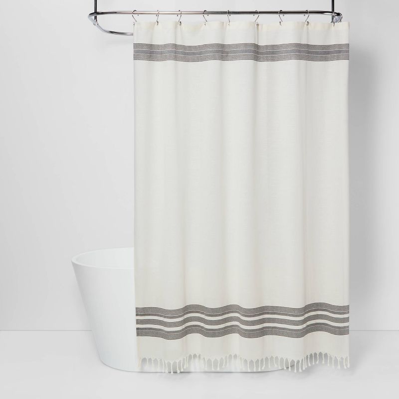 Striped Fringe Shower Curtain Off-White - Threshold&#8482;, 1 of 12