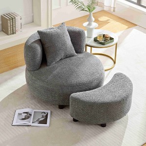 LOVMOR Modern Chair, Single Teddy Fabric Sofa Chair with Ottoman, SideTable, Foot Rest Comfy chair for Living Room Bedroom and Office - 1 of 4