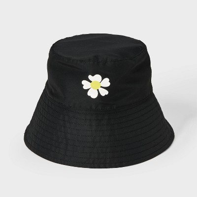 Girls' Reversible Daisy Printed Bucket Hat - art class™ Black: UPF 50+, Lightweight, Floral Pattern