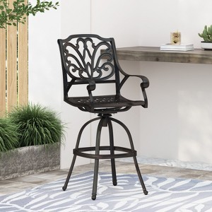 CAVINAS Swivel Patio Bar Stool, Aluminium Counter Stool Chair with Rolled Armrests for Garden, Kitchen, Dining Room - 1 of 4