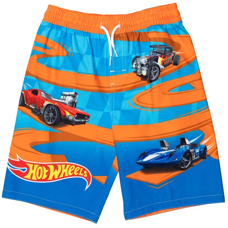 Hot Wheels UPF 50+ Pullover Rash Guard and Swim Trunks Outfit Set Toddler to Big Kid, 4 of 9
